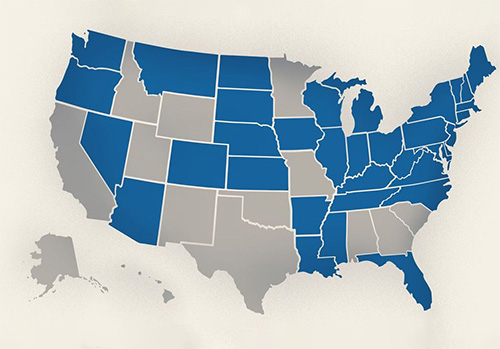 Picture of U.S. map showing 38 states and D.C. now have live and legal sports betting.